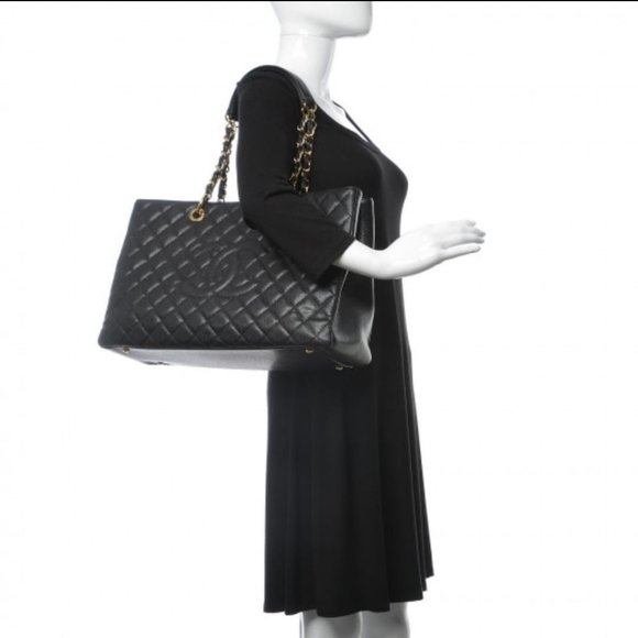 Authentic CHANEL Caviar Quilted XL Grand Shopping Tote GST Black - Picture 10 of 11